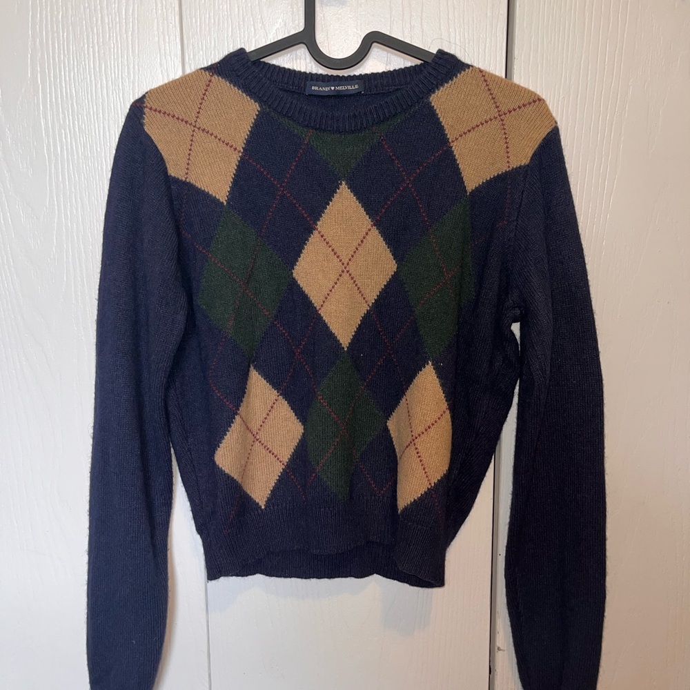 Brandy Melville Navy Argyle Sweater
